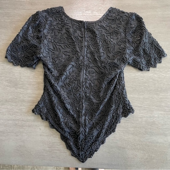 Vintage Black Fully Beaded Silk Basque Waistline Bodice Blouse - Picture 4 of 11